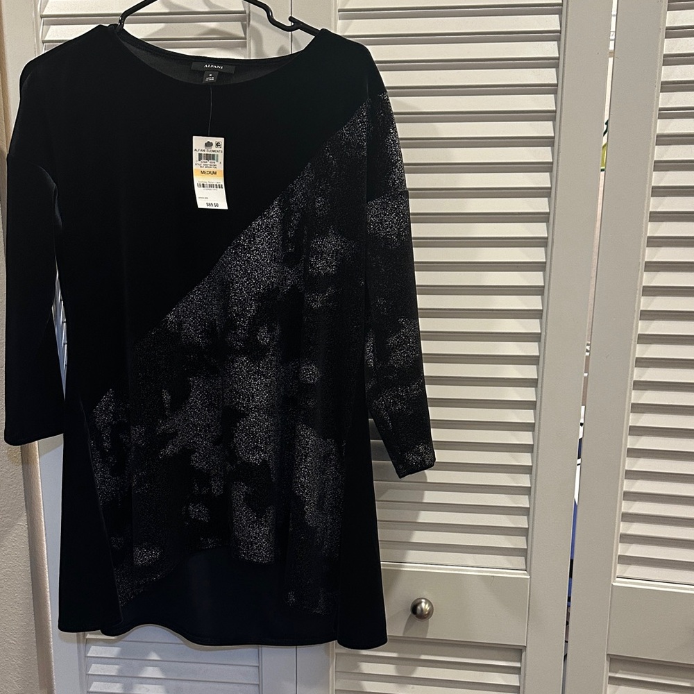Alfani Black and Gray Patterned Tunic